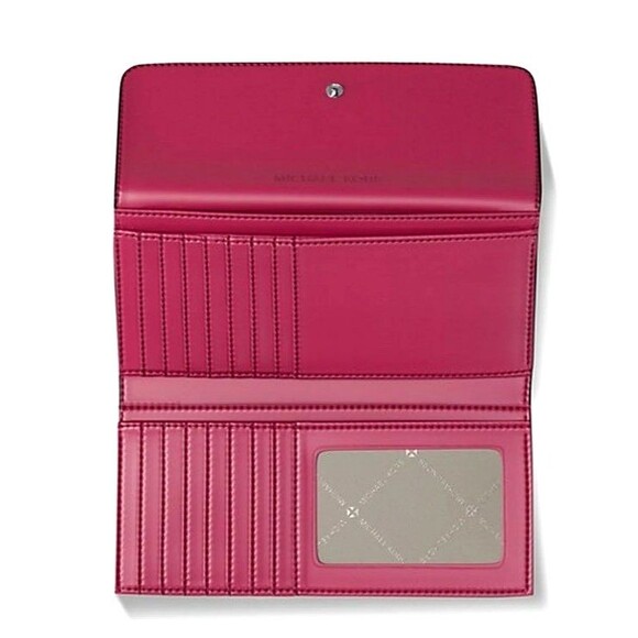 New Michael Kors Jet Set Travel Large Logo Trifold Wallet Dark Raspberry Multi - Picture 2 of 4
